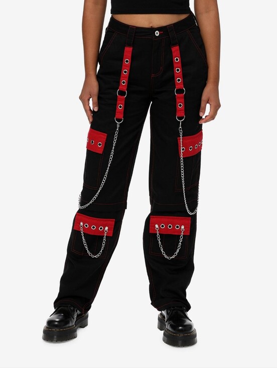 Hot Topic Pants - Black And Red Grommet Strap Carpenter Pants Size 5